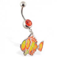 Navel ring with dangling neon fishy