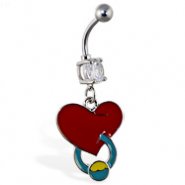Navel ring with dangling pierced heart