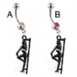 Navel ring with dangling posing stripper and pole