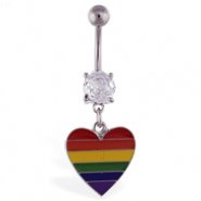 Navel ring with dangling rainbow heart