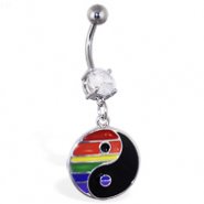 Navel ring with dangling rainbow ying-yang