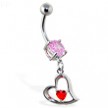 Navel ring with dangling red jeweled heart