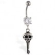 Navel ring with dangling skull key
