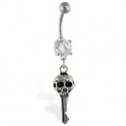 Navel ring with dangling skull key