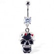 Navel ring with dangling skull with suits