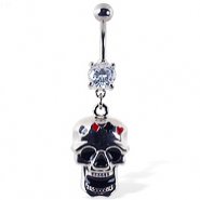 Navel ring with dangling skull with suits