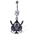 Navel ring with dangling spade with skull and swords