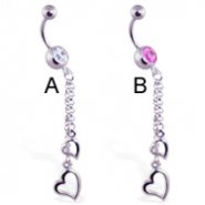 Navel ring with dangling steel hearts