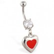 Navel ring with dangling steel red heart