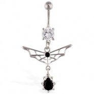 Navel ring with dangling web and black stone