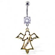 Navel Ring with Dangling Yellow Angel with Gems