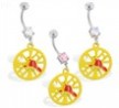 Navel ring with dangling yellow firefighter's emblem