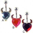 Navel ring with heart and devil horns