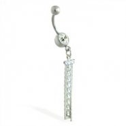 Navel ring with jeweled dangle and chains