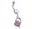 Navel ring with jeweled heart dangle