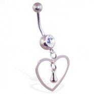 Navel ring with large dangling open heart