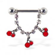 Nipple ring the dangling jeweled chain and cherries, 12 ga or 14 ga
