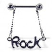 Nipple ring with dangling "ROCK"