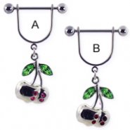Nipple ring with dangling cherries with gems