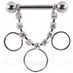 Nipple ring with dangling jeweled chain and circles, 12 ga or 14 ga