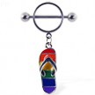 Nipple ring with dangling rainbow flipflop