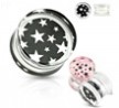Pair Of Black Star Pattern Print Encased Clear Acrylic Saddle Fit Plugs
