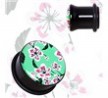 Pair Of Green Acrylic Oriental Flower Blossom Single Flare Plugs