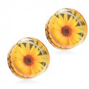 Pair Of Sunflower Print Encased Clear Acrylic Saddle Fit Plugs