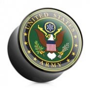 Pair Of US Military Logo Print Inlayed Black Acrylic Saddle Plugs