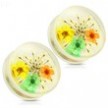 Pair Of Yellow Dried Flower Clear Acrylic Saddle Fit Plugs