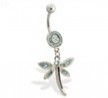 Pave jeweled belly ring with dangling jeweled dragonfly