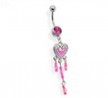 Pink Dangling Heart Belly Ring