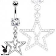 Playboy Bunny with Paved Gemmed Star Dangle Steel Navel Ring