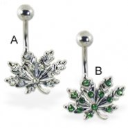 Pot leaf belly ring with multi-gems