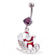 Santa with Sled Christmas Belly Button Ring