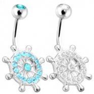 Ship Wheel Paved CZ Surgical Steel Navel Ring