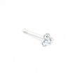 Silver nose bone with small clear clover with gems, 22 ga