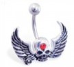 Skull belly ring with wings
