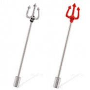 Skull pitchfork industrial straight barbell with cylinder end, 14 ga