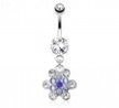 Snowflake with Paved Multiple Blue Gems Dangle Surgical Steel Navel Ring