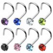Stainless steel nose screw with 3mm gem, 18 ga