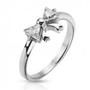 Stainless Steel Ring with CZ Bow