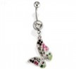 Steel Multi Colored Gem Paved Butterfly Navel Ring