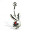 Steel playboy bunny with red eye belly button ring
