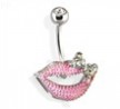 Steel Textured Lips Navel Ring with a Bow