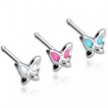 Sterling silver 3mm painted butterfly nose bone, 20 ga
