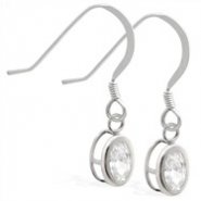Sterling Silver Earrings with Bezel Set CZ Oval