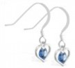 Sterling Silver Earrings with small dangling Blue Zircon jeweled heart