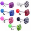 Straight barbell with acrylic ball and tiger print square top, 14 ga