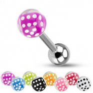 Straight barbell with acrylic dice bubble ball, 14 ga